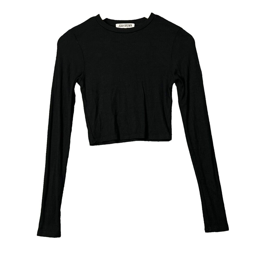 Joah Brown Ribbed Top Womens XS/S Black Long Sleeve Cropped Stretch Base Layer
